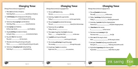 Changing Verb Tenses Worksheet ELA Resources 3 5 Twinkl