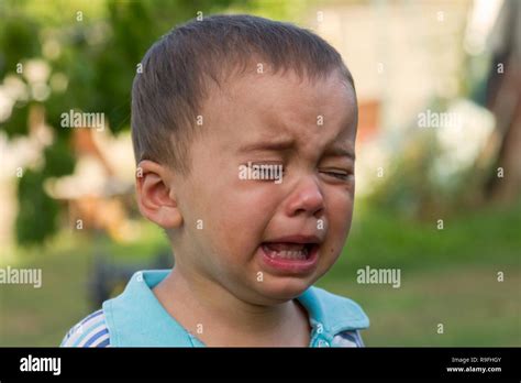 Crying Little Boy Cry Portrait Of Boy Caucasian Child Looks At