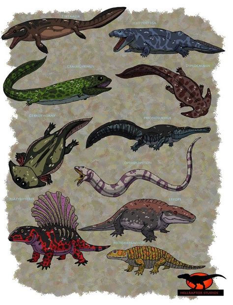 Tiktaalik And Ancient Amphibians By Hellraptorstudios