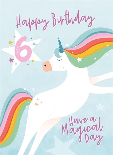 Rainbow Unicorn 6th Birthday By Macie Dot Doodles Cardly