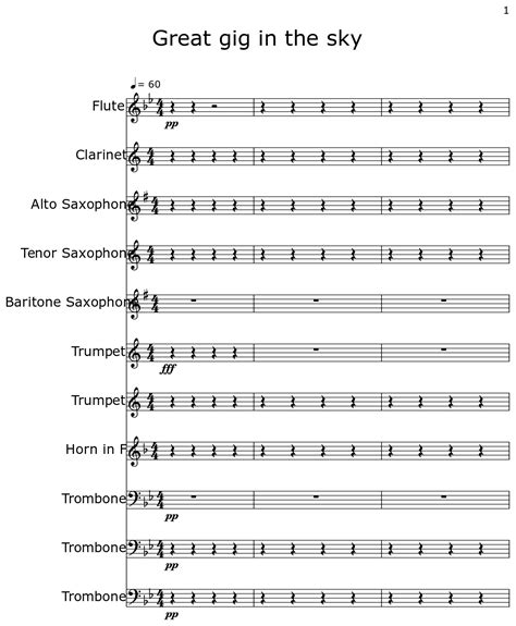 Great Gig In The Sky Sheet Music For Flute Clarinet Alto Saxophone