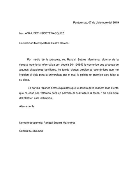 Carta Solicitud De Permiso Puntarenas 07 De Diciembre Del 2019 Msc