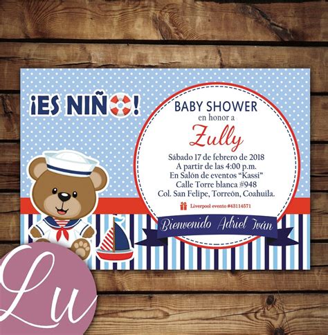 Invitacion Imprimible Personalizada Osito Baby Shower Niño 7000 En
