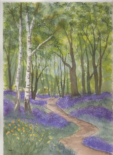 Bluebell Wood Watercolour Watercolor Landscape Paintings Landscape