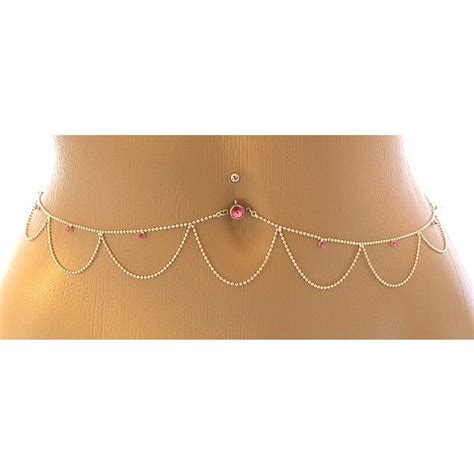 pink single gem classic belly button ring with belly chain pierced belly chains bell