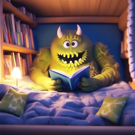 Монстр под кроватью читает книжку создано в Шедевруме