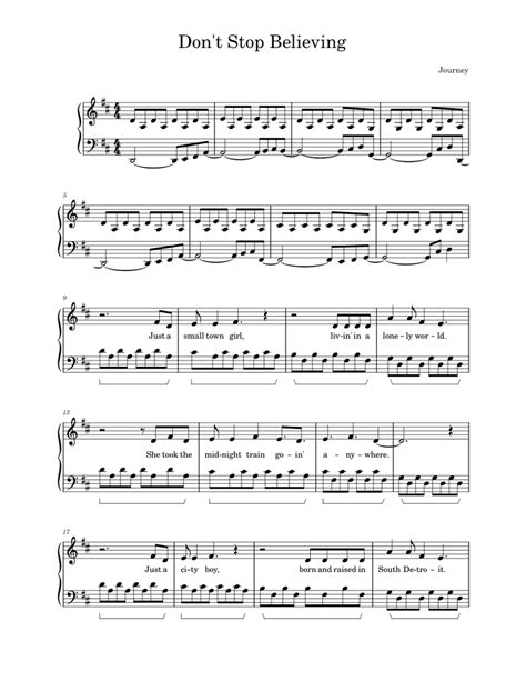 Dont Stop Believing Sheet Music For Piano Solo