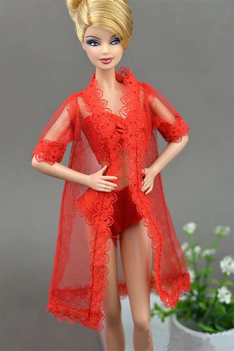 Doll Accessories Sexy Red Clothes For Barbie Pajamas Lingerie Lace Coat Bra EBay