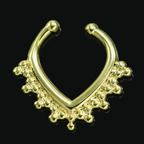 1pc Gold Color Plate Fake Piercings Septum Clip On Nose Rings Hoops
