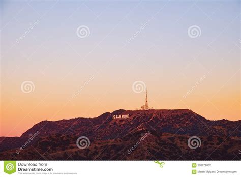 Sunrise Landscape View Of Hills And Hollywood Sign In Los Angeles