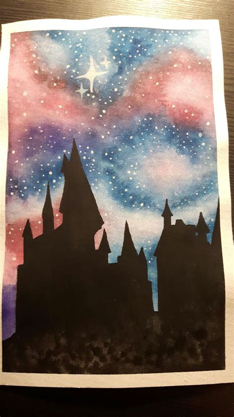 Watercolour Hogwarts By Night Watercolour Hogwarts Harrypotter