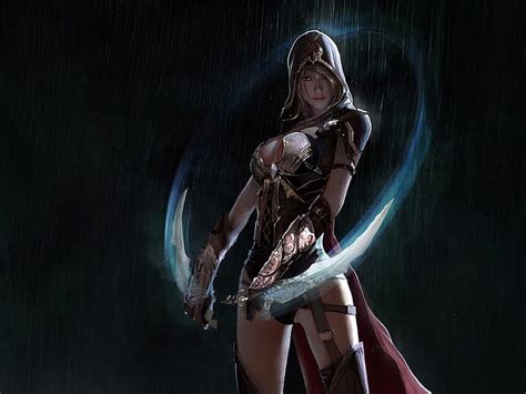 Hd Wallpaper Fantasy Women Warrior Assassin Girl Hood Sword Wallpaper Flare