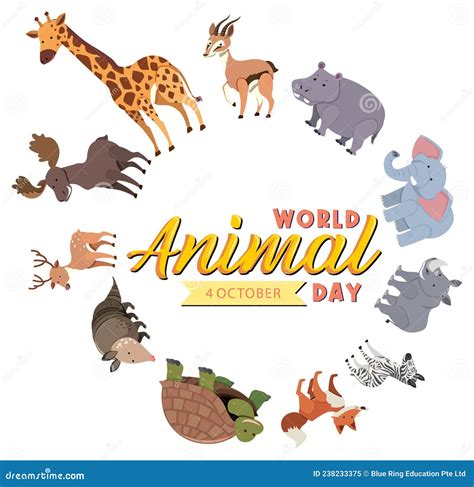 World Animal Day Logo With African Animals Stock Vector Illustration