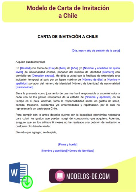 Modelo De Carta De Invitación A Chile En Word Gratis
