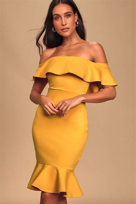 Sexy Yellow Dress Bodycon Dress Off The Shoulder Dress Lulus