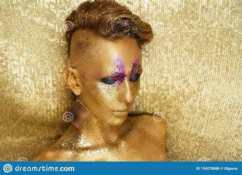 Woman Gold Face Make Up Stock Photo Image Of Beauty 134278686