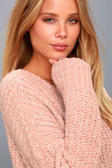 Cute Pink Sweater Chenille Knit Sweater V Back Sweater Lulus