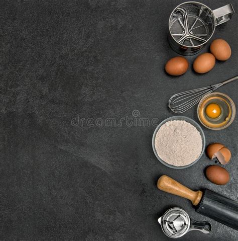 Baking Ingredients Tolls Dough Preparation Flour Eggs Rolling Pin Stock