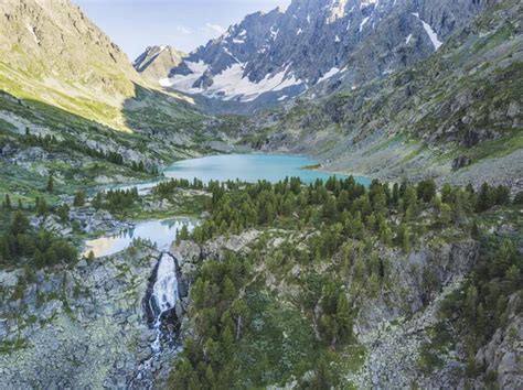 Kuiguk Valley Lake And Waterfall In Altai Mountains Russian Landscape