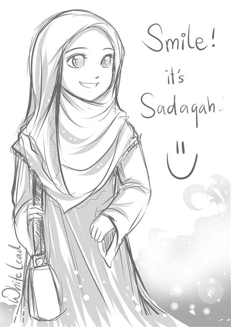 Smile Sadaqah By Whitelead On Deviantart Hijab Drawing Girl Drawing
