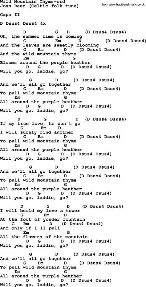 Joan Baez Song Wild Mountain Thyme Lyrics And Chords