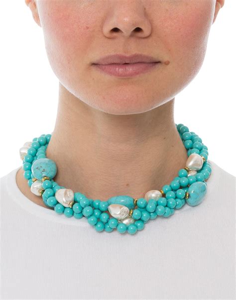 Turquoise And Pearl Multi Strand Necklace Kenneth Jay Lane