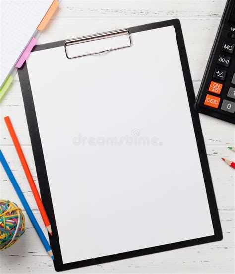 Office Workplace Table With Blank A4 Page Stock Image Image Of