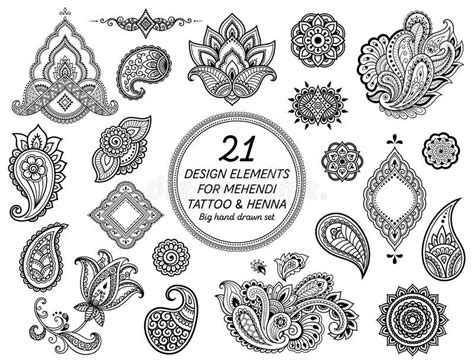 Set Of Mehndi Flower Pattern For Henna Drawing And Tattoo Decoration