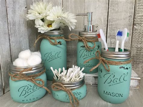 Mason Jar Bathroom Vanity Set Set Of 5 Jars Mason Jar Bathroom Jar
