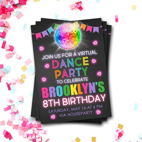 Virtual Birthday Party Invitation Dance Party Invitation Etsy Dance