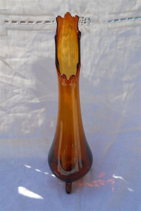 Vintage Amber Glass 3 Toed Stretch Swung Vase Etsy Amber Glass Glass Vintage