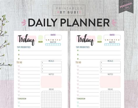 Daily Planner Inserts Personal Size Printable Filofax Undated Etsy
