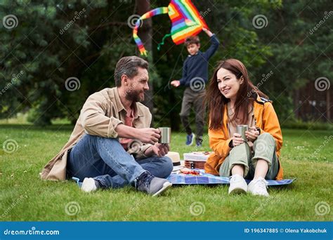 Happy Husband And Wife Having Picnic Outdoors Stock Image Image Of Cheerful Country 196347885