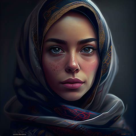 Portrait Of A Beautiful Muslim Woman With Headscarf Ai Generative