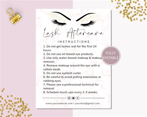 Lash Aftercare Card Template Lash Packaging Care Etsy