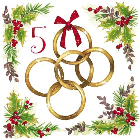 Five Gold Rings Christmas Card Pack Of 10 Gold Christmas Christmas