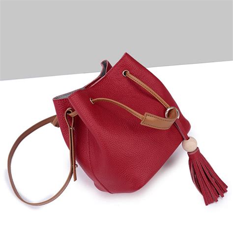 Famous Brands Women Leather Handbags Top Layer Cowhide Bucket Bags High