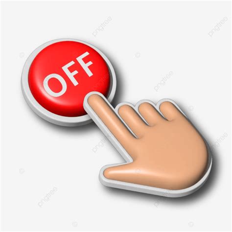 Hand Press On Off Button Isolated Over Transfarent Background Vector