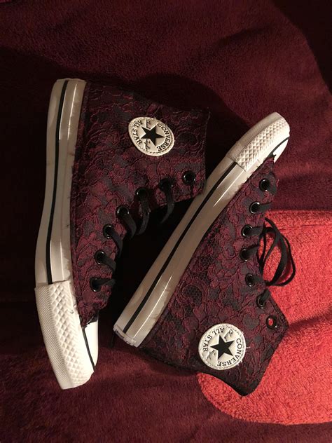 Customized Lace Burgundy Converse All Star I Love Them 😍 In 2023