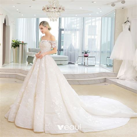 Luxury Gorgeous Champagne Wedding Dresses 2018 Ball Gown