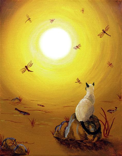 Siamese Cat With Red Dragonflies Painting By Laura Iverson