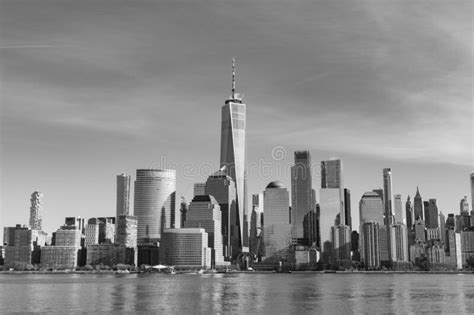 Black And White Lower Manhattan New York City Skyline Along The Hudson