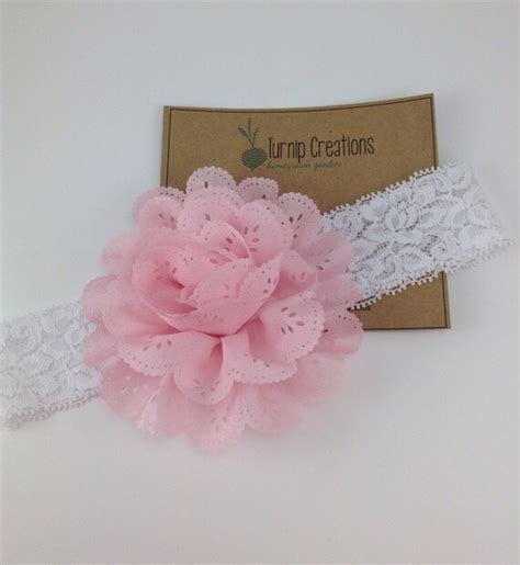 Items Similar To Pink Headband White Lace Flower Headband Eyelet