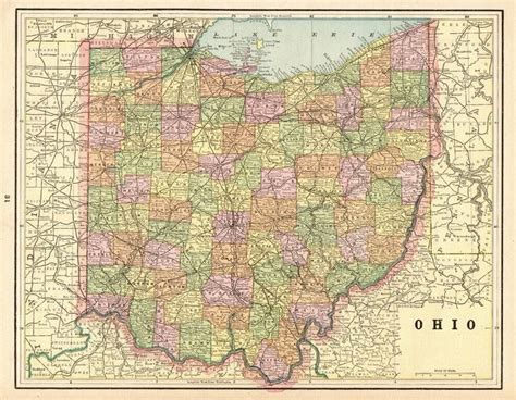 1900 Antique Ohio State Map Of Ohio Gallery Wall Art Vintage Ohio Map