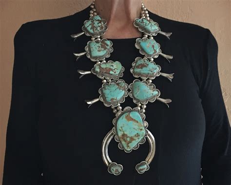 Reserved G Huge Turquoise Squash Blossom Necklace For Women Or