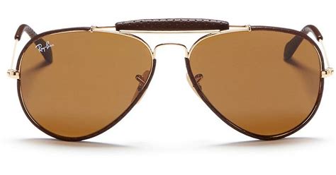 Ray Ban Outdoorsman Craft Leather Wrap Metal Aviator Sunglasses In