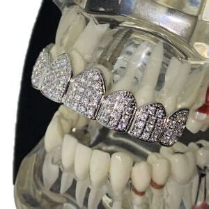 Mens Grillz Eight Top Teeth Silver Tone Micro Pave Bling Iced CZ Hip