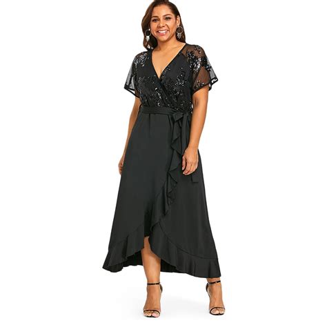 Gamiss Plus Size Sequins Belted Maxi Dress 2018 Women Summer Dresses