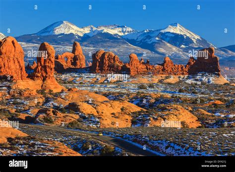 Winter Scenery In Arches National Park Near Moab Utah Usa Stock