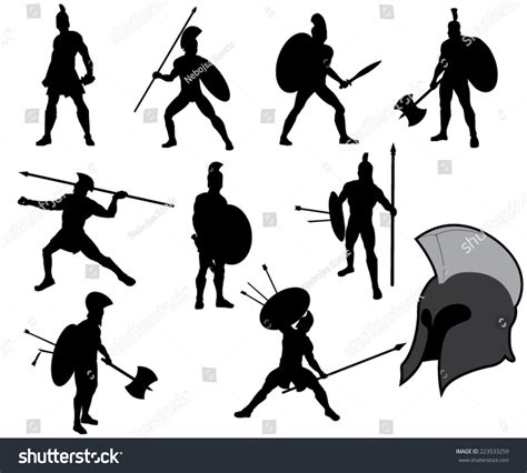 Set Ancient Greek Warriors Silhouettes Vector Stock Vector 223533259